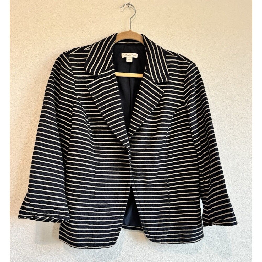 Coldwater Creek Women's Navy Blue Blazer Notch Lapel Career Nautical Size 14